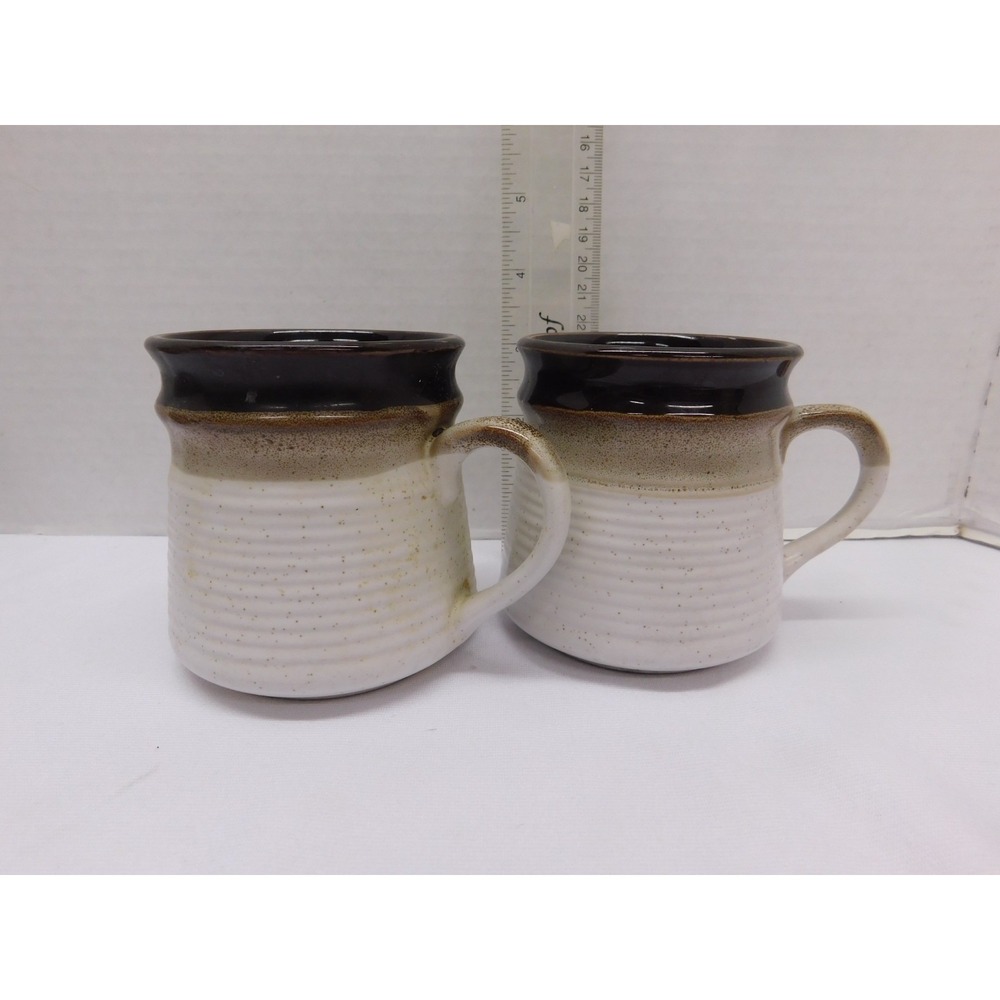 Unmarked Stoneware Mugs Set of Two Brown Glaze